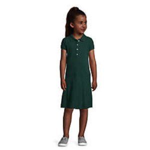 Lands' End Girls Short Sleeve Mesh Polo Dress at the Knee, Evergreen, NWT